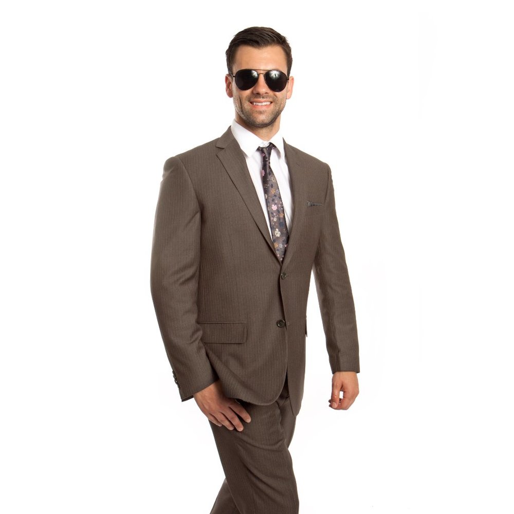 Modern Fit Pinstriped Mens 2-Piece Suit Set, Taupe